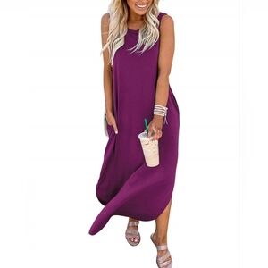 Anrabess Dress Womens Pink Purple Sleeveless Crewneck Slit Round Hem Size XL NWT